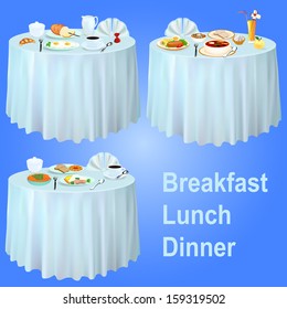 ilustración Desayuno cena en la mesa con mantel