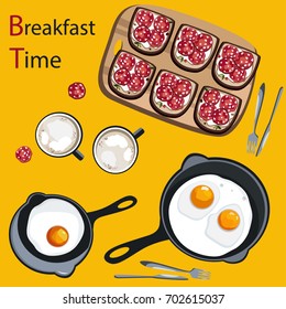Illustration of breakfast with scrambled eggs