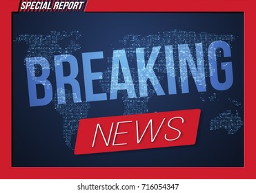 Illustration of Breaking News Vector Banner on Bright Earth Glowing Globe Background. TV News Opener. Broadcast Design Layout