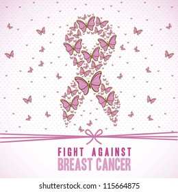 Illustration of breast cancer,  butterfly awareness ribbon, vector illustration