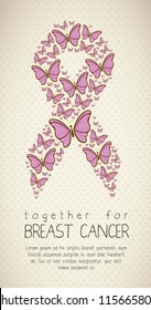 Illustration of breast cancer, butterfly awareness ribbon, vector illustration