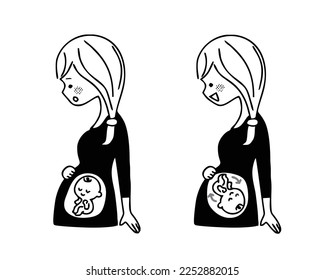 Illustration of a breech baby and a normal baby.