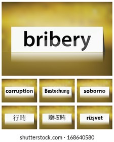 Illustration of Bribery Concept on white background in seven languages