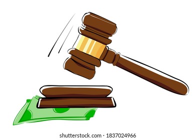 Illustration für Bribery Simple Flat Color, Gavel and Money auf weißem Hintergrund
