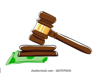 Illustration for Bribery Simple Vector Flat Color, Gavel and Money