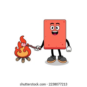 Illustration of brick burning a marshmallow , character design