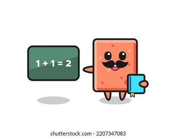 Illustration of brick character as a teacher , cute design