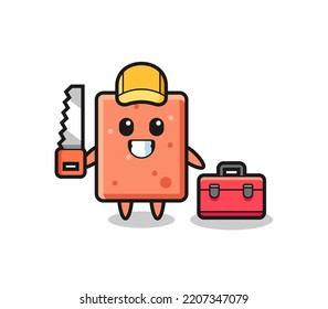 Illustration of brick character as a woodworker , cute design