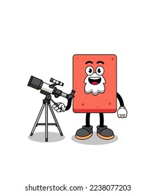 Illustration of brick mascot as an astronomer , character design