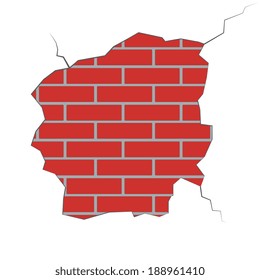 Illustration of a brick wall with a broken plaster