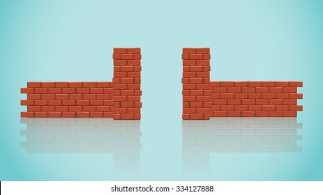 illustration of brick wall and columns with reflection