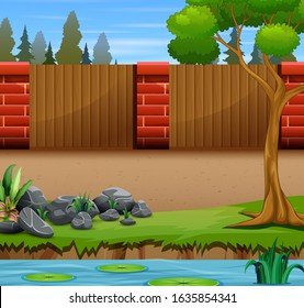 Illustration of a brick wall in the garden