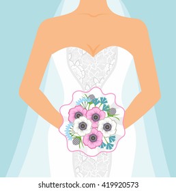illustration of bride with a bouquet.