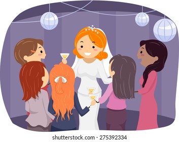 Illustration Of A Bride Entertaining Their Guests At The Reception Area