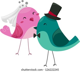 Illustration of Bride and Groom Birds