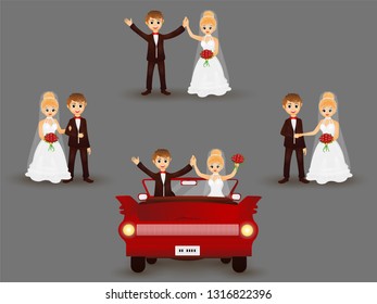 Illustration of bride and groom character in different poses.