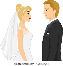 Illustration of a Bride and Groom Facing Each Other