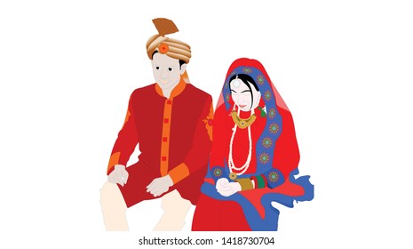 Illustration of a bride and groom in indian dress -Vector