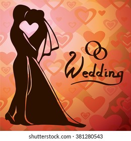 Illustration of Bride and groom on their wedding day in silhouette