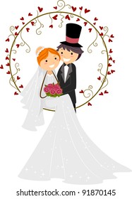 Illustration of a Bride and Groom Posing Together