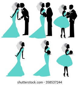 Illustration of bride and groom in silhouette vector format