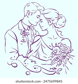 Ilustración de Vector de novia y novio para tarjeta, decoración, ilustración