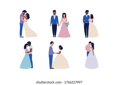 Ilustración con novia y novio. Vector ajustado en un estilo plano