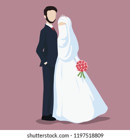 Illustration of Bride and Groom, Wedding Couple Cartoon Vector.