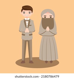 Illustration of Bride and Groom, Wedding Couple Cartoon Vector.