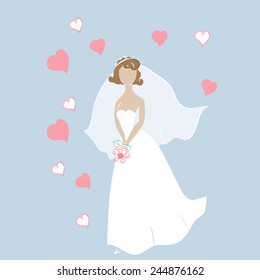 Illustration of a bride holding a bouquet. EPS 10 file 