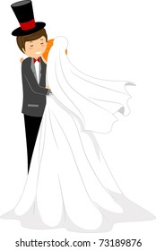 Illustration of a Bride Hugging Her Groom