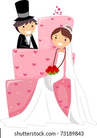 Illustration of a Bride Sitting on a Wedding Cake