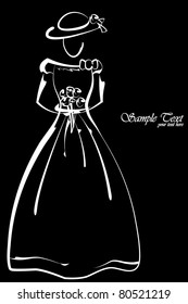 illustration of bride in wedding gown with flower