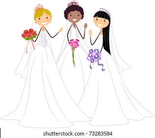 Illustration of Brides of Different Races