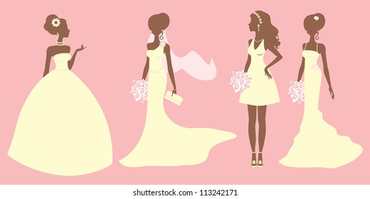 An illustration of brides in different style dresses