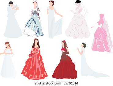 illustration with brides isolated on white background