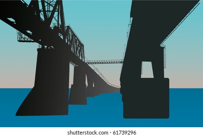 illustration with bridge above river