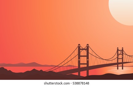 Illustration of bridge on river beautiful landscape