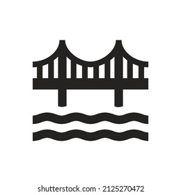 Ilustración de un puente sobre un río, un puente peatonal. Iconos sólidos, glifos, siluetas.