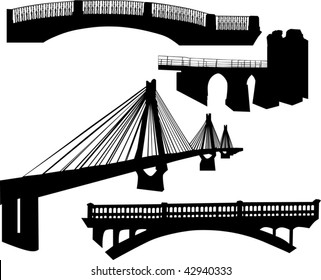 illustration with bridge silhouette collection isolated on white background