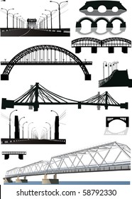 illustration with bridge silhouette collection isolated on white background