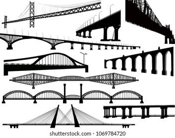 illustration with bridges collection isolated on white background