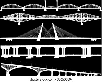 illustration with bridges collection isolated on black background