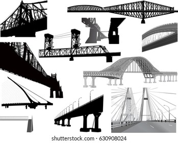 illustration with bridges collection isolated on white background