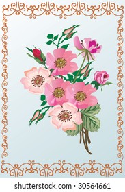 illustration with brier decoration in brown frame
