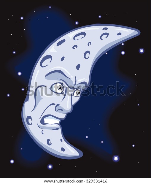 Illustration Bright Angry Moon Face Stock Vector (Royalty Free) 329331416