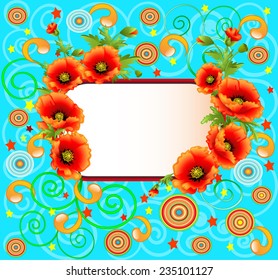 illustration bright background with poppies and swirls