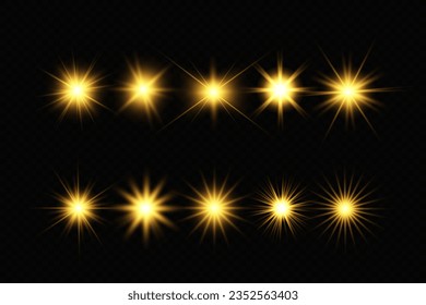 Ilustración de efectos luminosos y hermosos. Conjunto de estrellas brillantes.