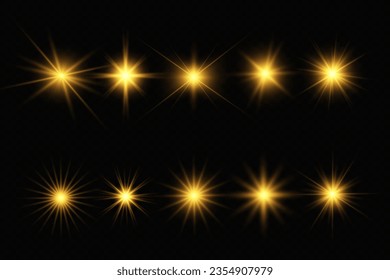 Ilustración de efectos luminosos y hermosos. Conjunto de estrellas brillantes.	