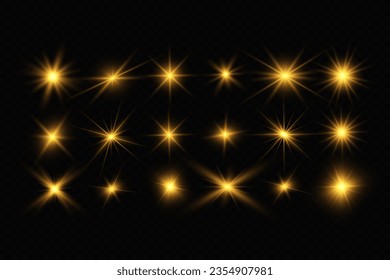 Illustration of bright beautiful light effects.Set of sparkling stars.	